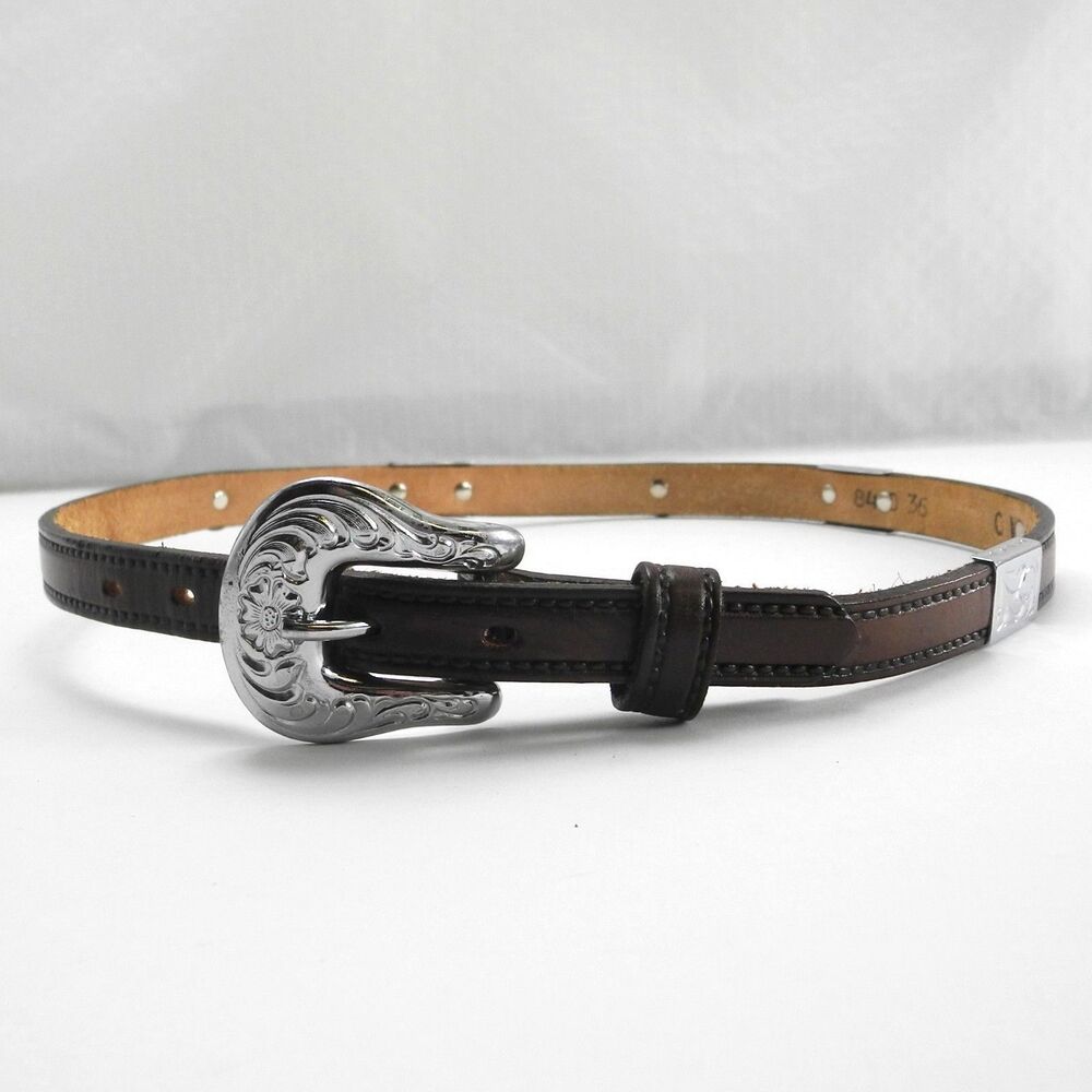 Circle Y Western Leather Concho Belt Brown Silver Tone Buckle Size 28